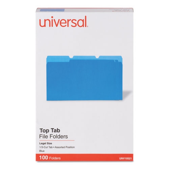 Picture of Deluxe Colored Top Tab File Folders, 1/3-Cut Tabs: Assorted, Legal Size, Blue/Light Blue, 100/Box
