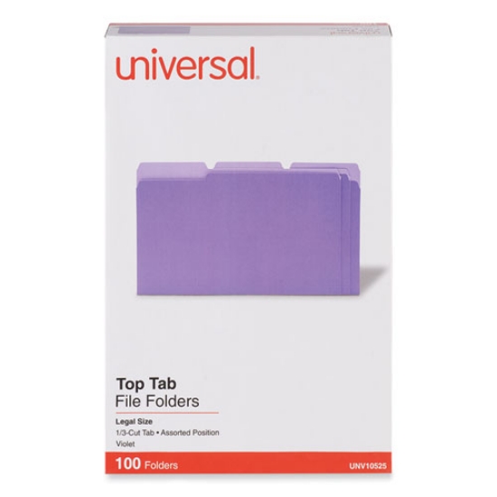 Picture of Deluxe Colored Top Tab File Folders, 1/3-Cut Tabs: Assorted, Legal Size, Violet/Light Violet, 100/Box