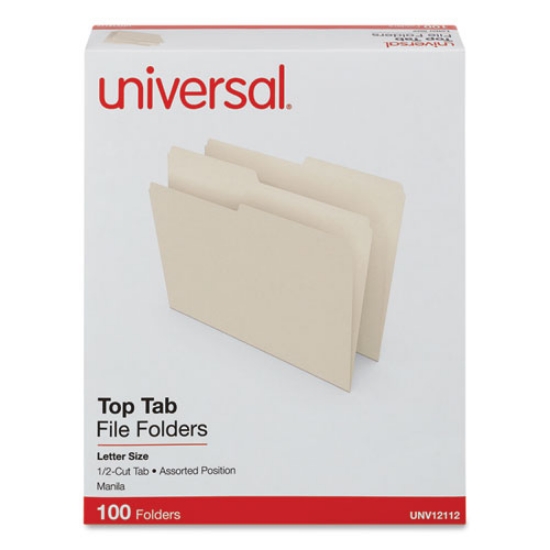 Picture of TOP TAB FILE FOLDERS, 1/2-CUT TABS: ASSORTED, LETTER SIZE, 0.75" EXPANSION, MANILA, 100/BOX