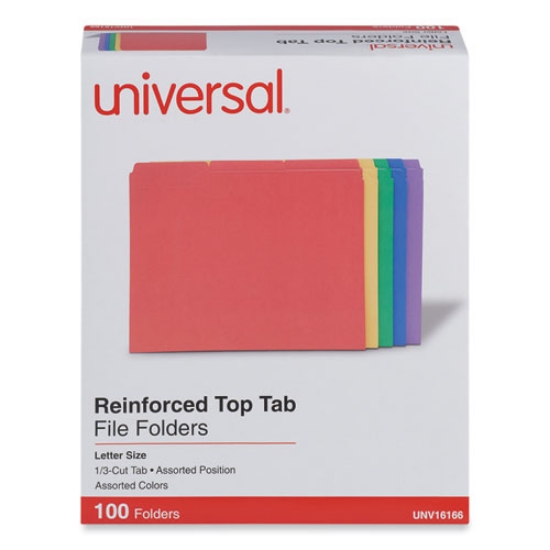 Picture of Reinforced Top-Tab File Folders, 1/3-Cut Tabs: Assorted, Letter Size, 1" Expansion, Assorted Colors, 100/Box