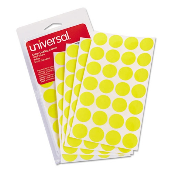 Picture of Self-Adhesive Removable Color-Coding Labels, 0.75" dia, Yellow, 28/Sheet, 36 Sheets/Pack