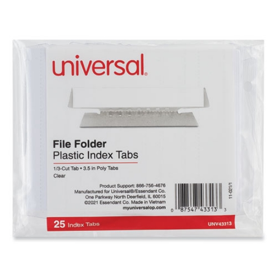 Picture of Hanging File Folder Plastic Index Tabs, 1/3-Cut, Clear, 3.7" Wide, 25/Pack