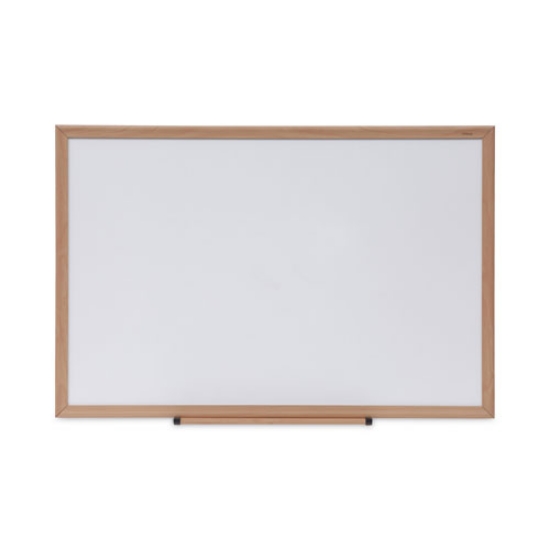 Picture of Deluxe Melamine Dry Erase Board, 36 x 24, Melamine White Surface, Oak Fiberboard Frame