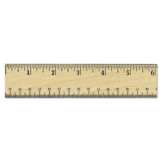 Picture of Flat Wood Ruler W/double Metal Edge, Standard, 12" Long, Clear Lacquer Finish