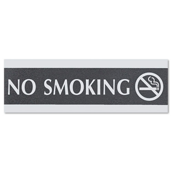 Picture of Century Series Office Sign, No Smoking, 9 X 3, Black/silver