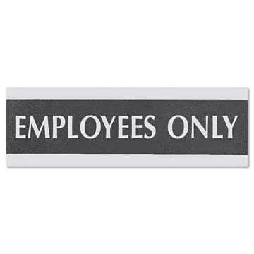 Picture of Century Series Office Sign, Employees Only, 9 X 3, Black/silver