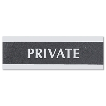 Picture of Century Series Office Sign, Private, 9 X 3, Black/silver