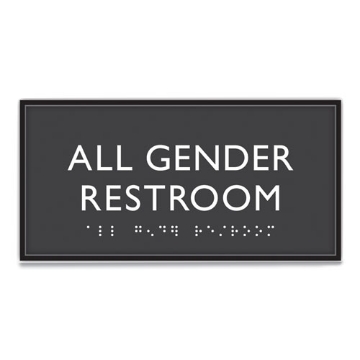Picture of ADA Sign, All Gender Restroom, Plastic, 4 x 4, Clear/White