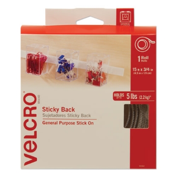 Picture of Sticky-Back Fasteners With Dispenser, Removable Adhesive, 0.75" X 15 Ft, White