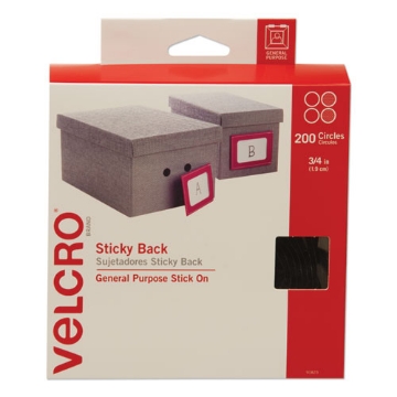 Picture of Sticky-Back Fasteners, Removable Adhesive, 0.75" Dia, Black, 200/box