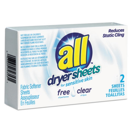 Picture of Free Clear Vend Pack Dryer Sheets, Fragrance Free, 2 Sheets/box, 100 Box/carton