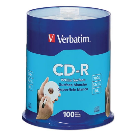 Picture of Cd-R Recordable Disc, 700 Mb/80 Min, 52x, Spindle, White, 100/pack