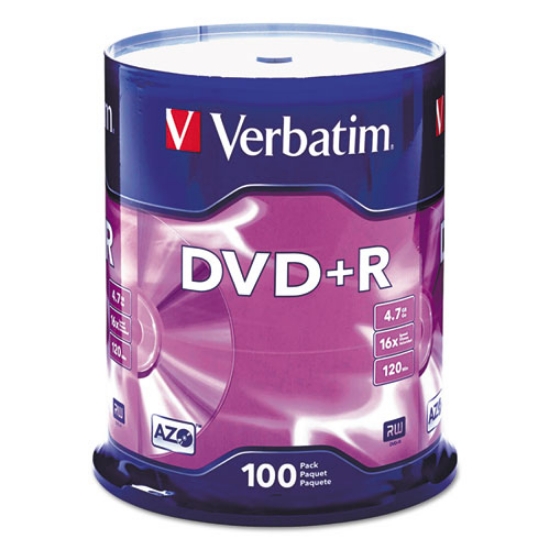 Picture of Dvd+r Recordable Disc, 4.7 Gb, 16x, Spindle, Silver, 100/pack
