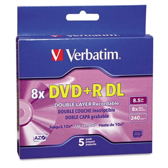 Picture of Dvd+r Dual-Layer Recordable Disc, 8.5 Gb, 8x, Jewel Case, Silver, 5/pack
