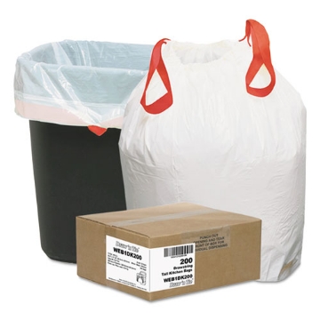 Picture of heavy-duty trash bags, 13 gal, 0.9 mil, 24.5" x 27.38", white, 50 bags/roll, 4 rolls/box