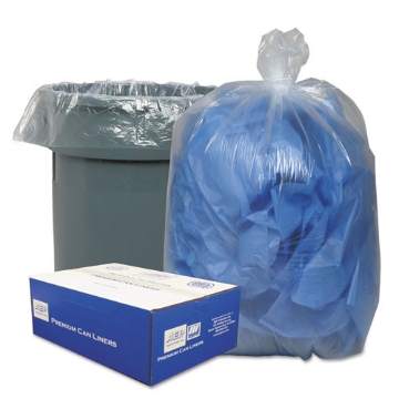 Picture of Linear Low-Density Can Liners, 45 gal, 0.63 mil, 40" x 46", Clear, 25 Bags/Roll, 10 Rolls/Carton