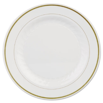 Picture of Masterpiece Plastic Plates, 10.25"dia, Ivory/gold, 10/pack, 12 Packs/carton