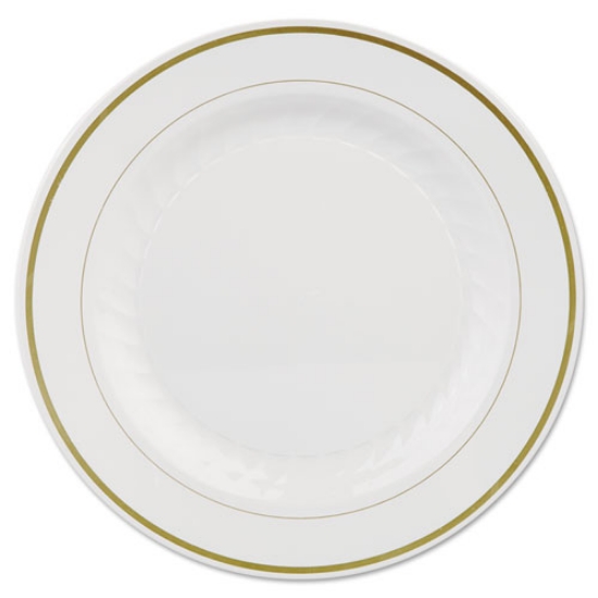 Picture of Masterpiece Plastic Plates, 10.25"dia, Ivory/gold, 10/pack, 12 Packs/carton