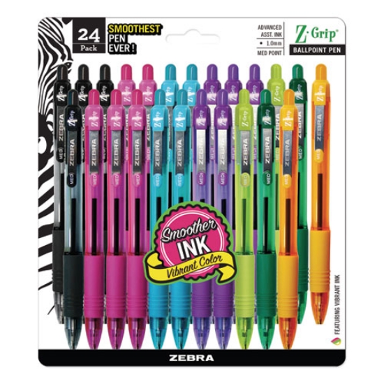 Picture of Z-Grip Ballpoint Pen, Retractable, Medium 1 mm, Assorted Artistic Ink Colors, Assorted Barrel Colors, 24/Pack