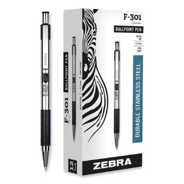 Picture of F-301 Ballpoint Pen, Retractable, Fine 0.7 Mm, Black Ink, Stainless Steel/black Barrel
