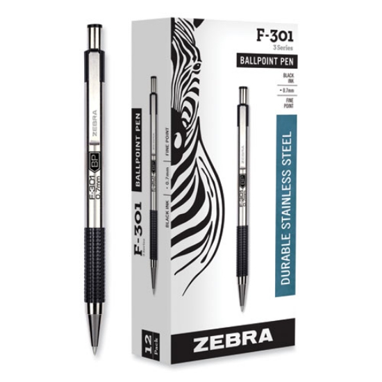 Picture of F-301 Ballpoint Pen, Retractable, Fine 0.7 Mm, Black Ink, Stainless Steel/black Barrel