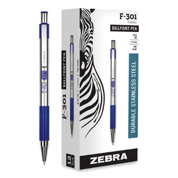 Picture of F-301 Ballpoint Pen, Retractable, Fine 0.7 Mm, Blue Ink, Stainless Steel/blue Barrel