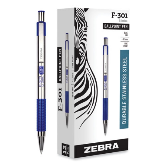 Picture of F-301 Ballpoint Pen, Retractable, Fine 0.7 Mm, Blue Ink, Stainless Steel/blue Barrel