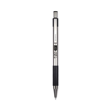 Picture of F-301 Ballpoint Pen, Retractable, Bold 1.6 mm, Black Ink, Stainless Steel/Black Barrel, 12/Pack