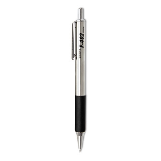 Picture of F-402 Ballpoint Pen, Retractable, Fine 0.7 Mm, Black Ink, Stainless Steel/black Barrel, 2/pack