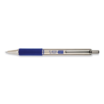 Picture of F-402 Ballpoint Pen, Retractable, Fine 0.7 Mm, Blue Ink, Stainless Steel/blue Barrel