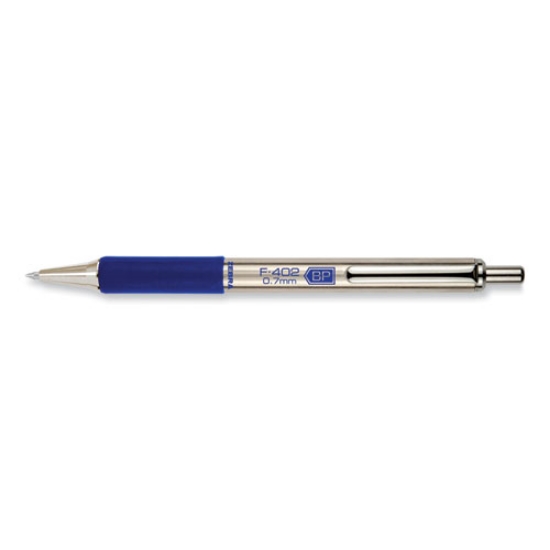 Picture of F-402 Ballpoint Pen, Retractable, Fine 0.7 Mm, Blue Ink, Stainless Steel/blue Barrel