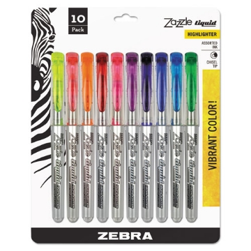 Picture of Zazzle Liquid Ink Highlighter, Assorted Ink Colors, Chisel Tip, Assorted Barrel Colors, 10/set