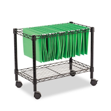 Picture of One-Tier File Cart for Side-to-Side Filing, Metal, 1 Shelf, 1 Bin, 24" x 14" x 21", Black
