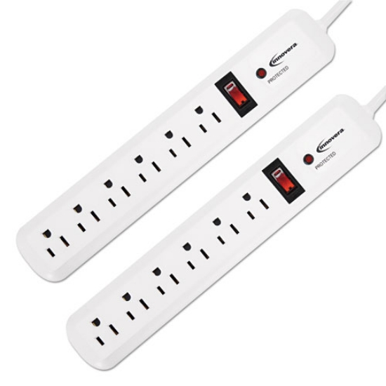Picture of Surge Protector, 6 AC Outlets, 4 ft Cord, 540 J, White, 2/Pack
