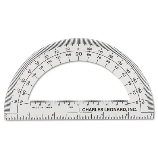 Picture of Open Center Protractor, Plastic, 6" Ruler Edge, Clear, Dozen