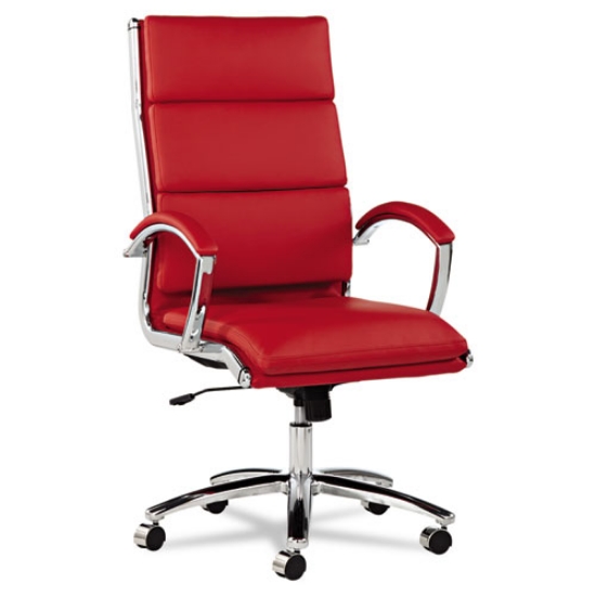 Picture of Alera Neratoli High-Back Slim Profile Chair, Faux Leather, Up To 275 Lb, 17.32" To 21.25" Seat Height, Red Seat/back, Chrome
