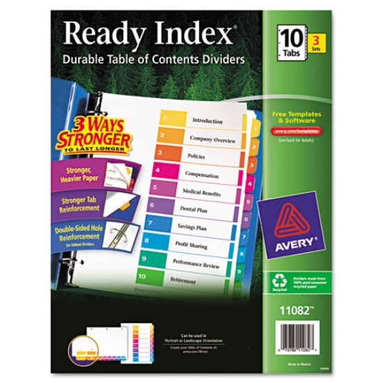 Picture of Customizable Table Of Contents Ready Index Dividers With Multicolor Tabs, 10-Tab, 1 To 10, 11 X 8.5, White, 3 Sets