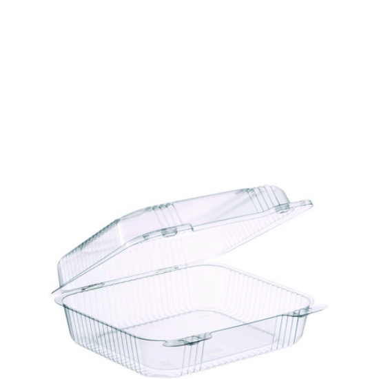 Picture of StayLock Clear Hinged Lid Containers, 7.8 x 8.3 x 3, Clear, Plastic, 125/Bag, 2 Bags/Carton