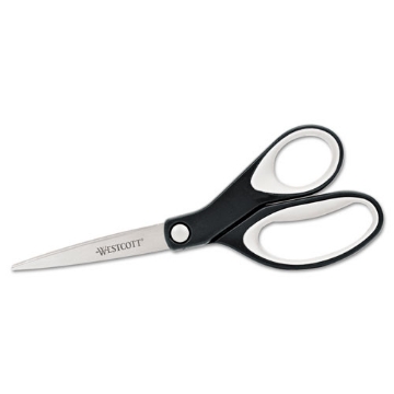 Picture of Kleenearth Soft Handle Scissors, 8" Long, 3.25" Cut Length, Black/gray Straight Handle