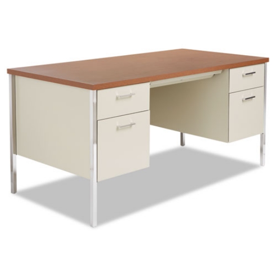 Picture of Double Pedestal Steel Desk, 60" X 30" X 29.5", Cherry/putty