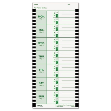 Picture of Time Clock Cards For Lathem Time 800p, One Side, 4 X 9, 100/pack