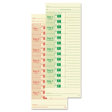 Picture of Time Clock Cards For All Standard Side-Print Time Clocks, Two Sides, 3.5 X 9, 100/pack