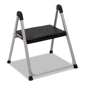 Picture of Folding Step Stool, 1-Step, 200 Lb Capacity, 9.9" Working Height, Platinum/black