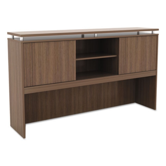 Picture of Alera Sedina Series Hutch With Sliding Doors, 66w X 15d X 42.5h, Modern Walnut