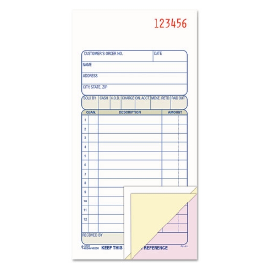 Picture of 3-Part Sales Book, Three-Part Carbonless, 3.25 x 7.13, 50 Forms Total