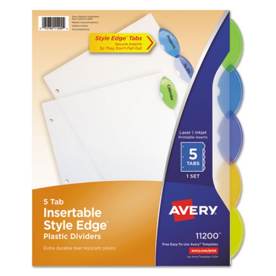 Picture of Insertable Style Edge Tab Plastic Dividers, 5-Tab, 11 X 8.5, Translucent, 1 Set