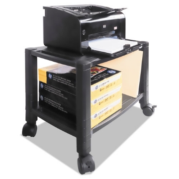 Picture of height-adjustable under-desk printer cart, plastic, 2 shelves, 60 lb capacity, 20" x 13.25" x 14.13", black