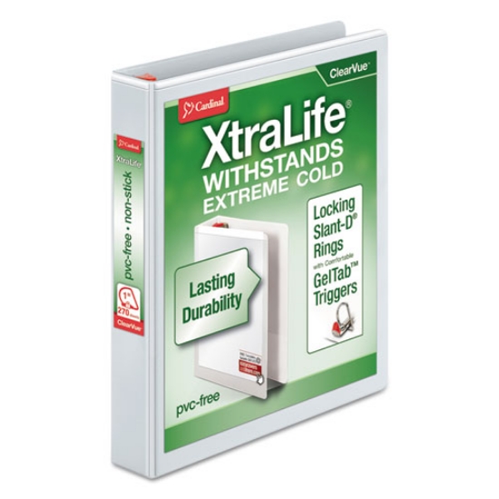 Picture of Xtralife Clearvue Non-Stick Locking Slant-D Ring Binder, 3 Rings, 1" Capacity, 11 X 8.5, White
