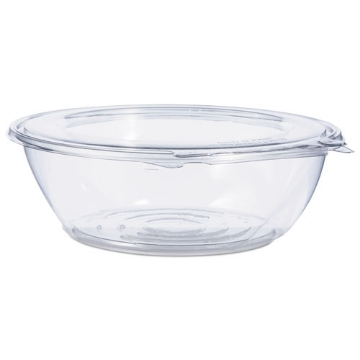 Picture of Tamper-Resistant, Tamper-Evident Bowls with Flat Lid, 48 oz, 8.9" Diameter x 2.8"h, Clear, Plastic, 100/Carton