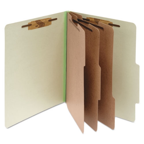 Picture of Pressboard Classification Folders, 4" Expansion, 3 Dividers, 8 Fasteners, Letter Size, Leaf Green Exterior, 10/Box